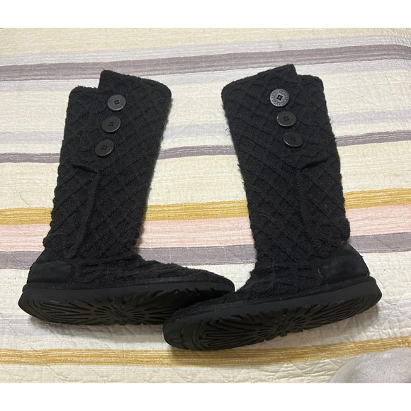 UGG Australia Lattice Cardy Boot Womens 6 Black Knit Button Slouch Convertible - Picture 8 of 8